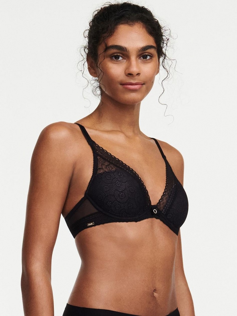 Chantelle Festivité Lace Plunge Bras Black | USA 2268ORX