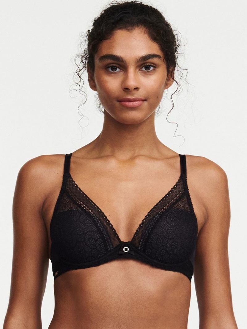 Chantelle Festivité Lace Plunge Bras Black | USA 2268ORX