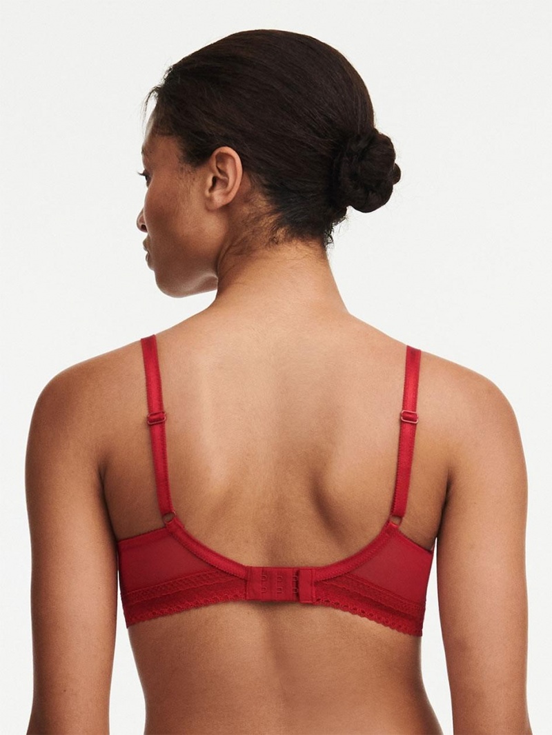 Chantelle Festivité Lace Plunge Bras Scarlett Red | USA 2345UTZ