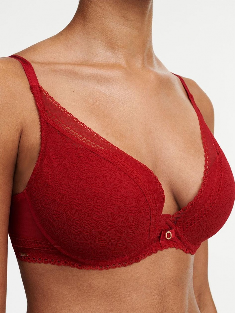 Chantelle Festivité Lace Plunge Bras Scarlett Red | USA 2345UTZ