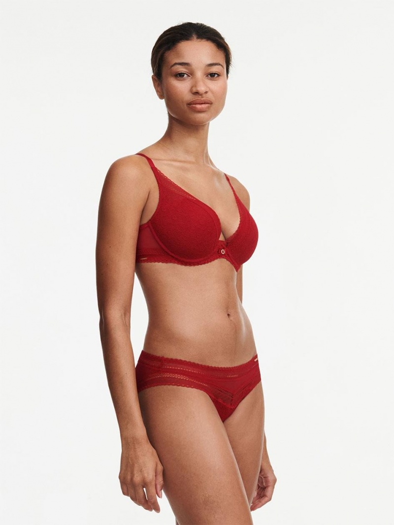 Chantelle Festivité Lace Plunge Bras Scarlett Red | USA 1456EXG