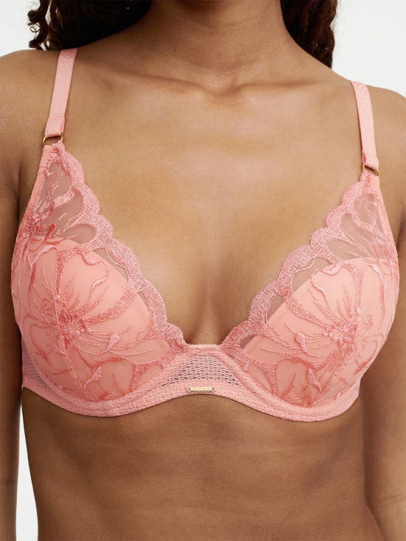 Chantelle Fleurs Plunging T-Shirt Bras Candlelight Peach | USA 2315APH