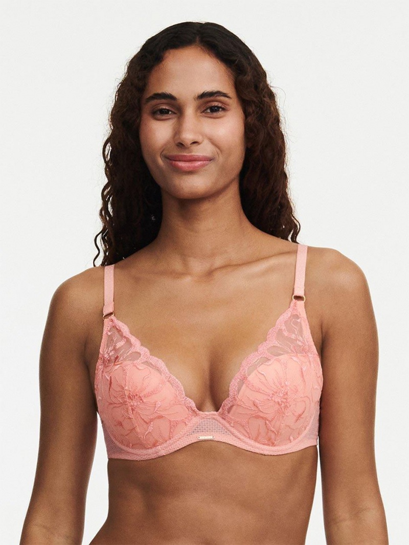 Chantelle Fleurs Plunging T-Shirt Bras Candlelight Peach | USA 2315APH