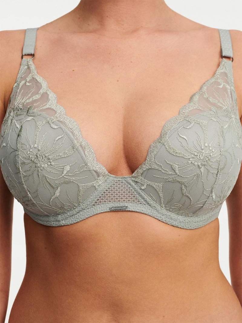 Chantelle Fleurs Plunging T-Shirt Bras Green Tea | USA 2292UTL