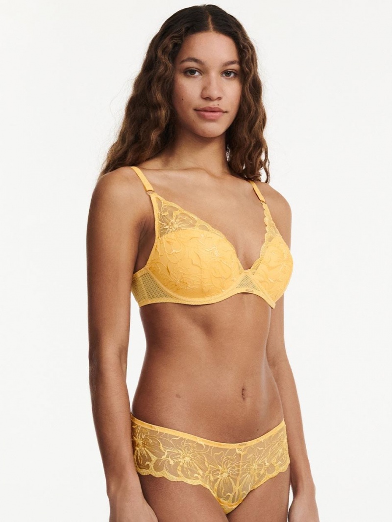 Chantelle Fleurs Plunging T-Shirt Bras Yellow Sunshine | USA 2297SOB