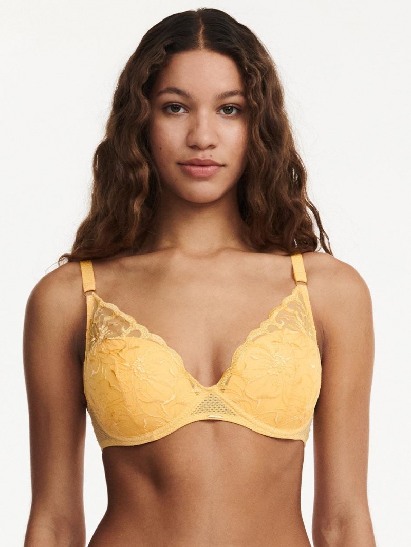 Chantelle Fleurs Plunging T-Shirt Bras Yellow Sunshine | USA 2297SOB