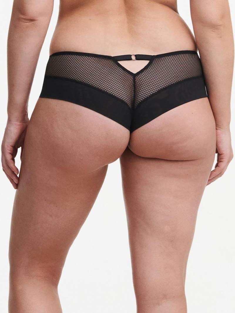 Chantelle Fleurs Signature Hipster Panties Faux Leather Black | USA 2424YUX