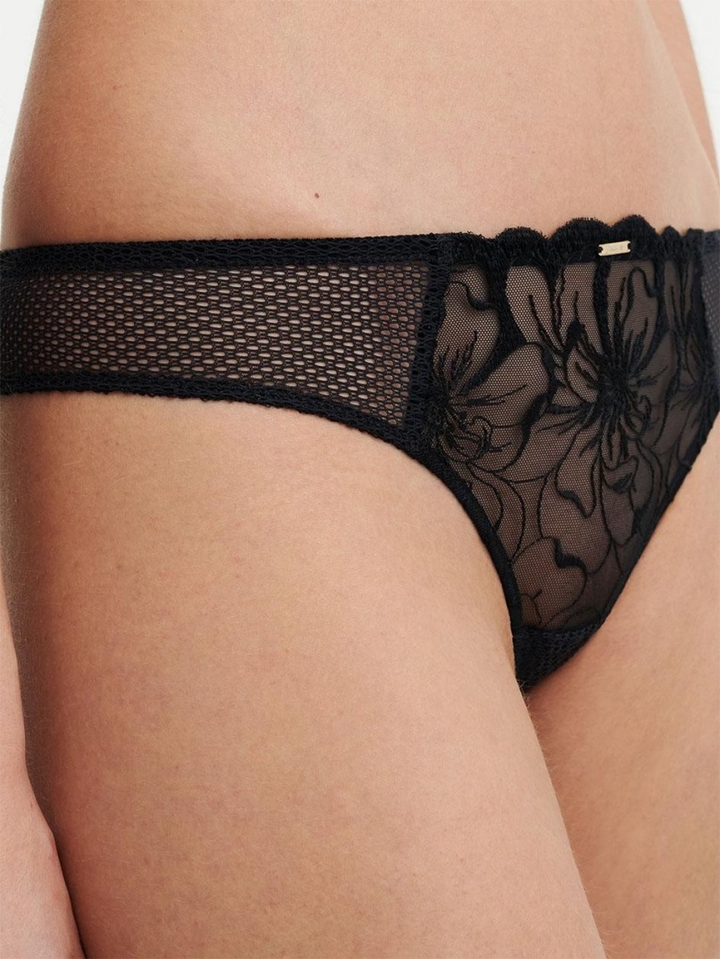 Chantelle Fleurs Tanga Panties Black | USA 2527UTZ