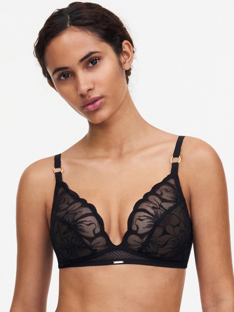 Chantelle Fleurs Wirefree Bras Black | USA 1128DNN