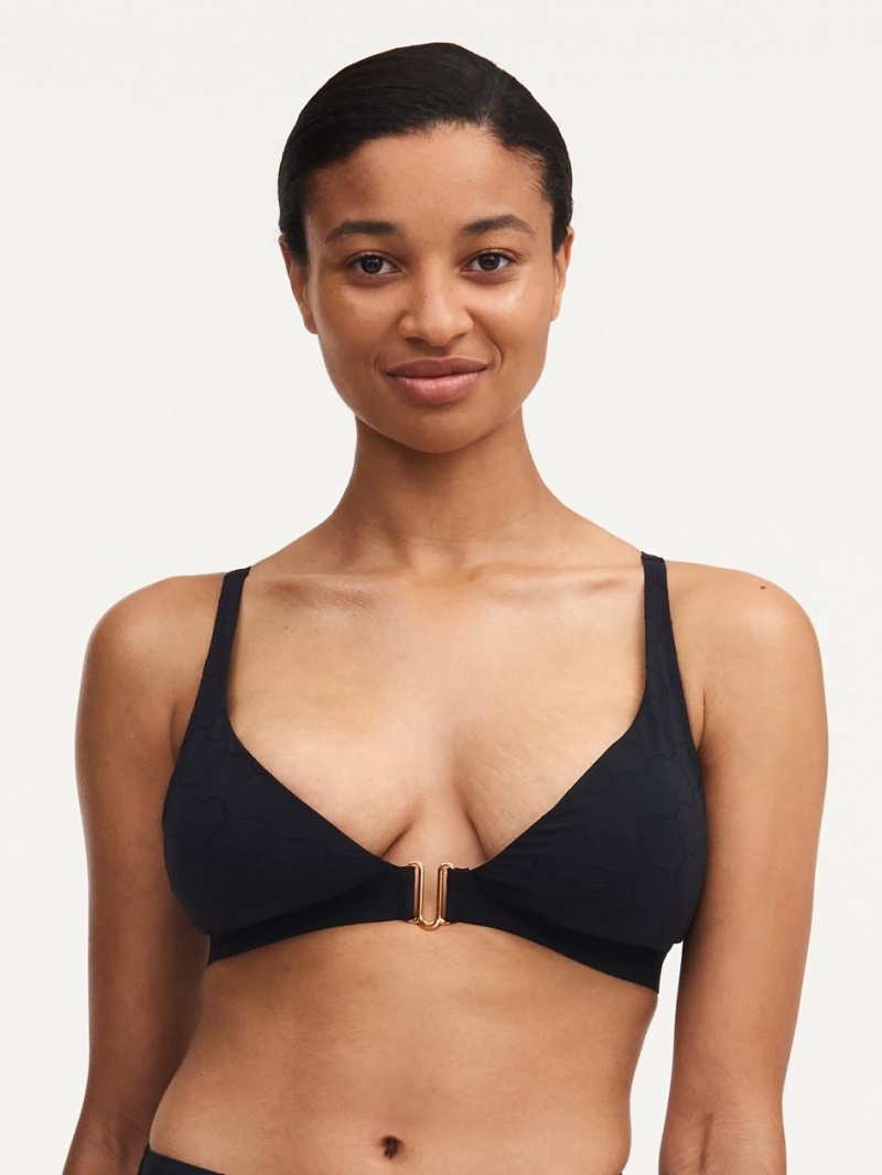 Chantelle Glow Wireless Plunge Top Swim Black | USA 2562BCE