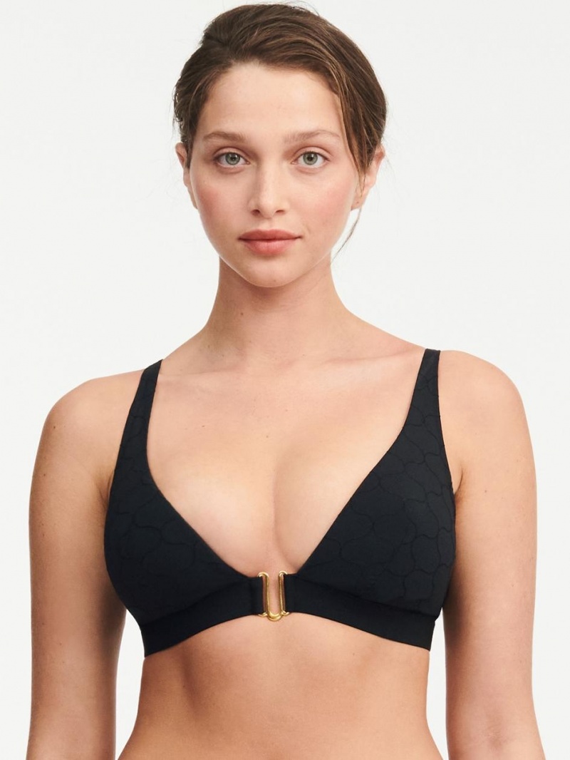 Chantelle Glow Wireless Plunge Top Swim Black | USA 2562BCE