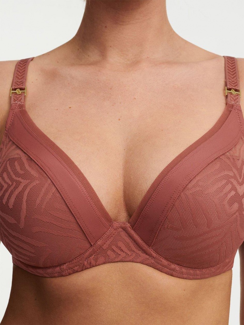 Chantelle Graphic Allure Lace Plunge T-Shirt Bras Amber | USA 2204VDO