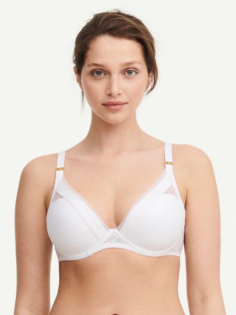 Chantelle Graphic Allure Lace Plunge T-Shirt Bras White | USA 2261WYF