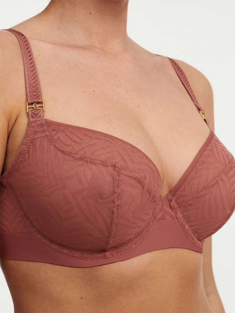 Chantelle Graphic Allure Lace Unlined Plunge Bras Amber | USA 1358ORX