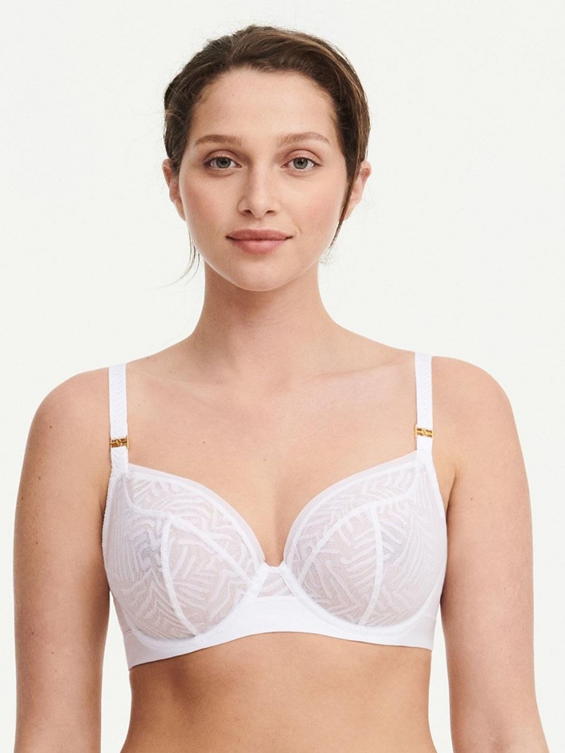 Chantelle Graphic Allure Lace Unlined Plunge Bras White | USA 1499ZGY