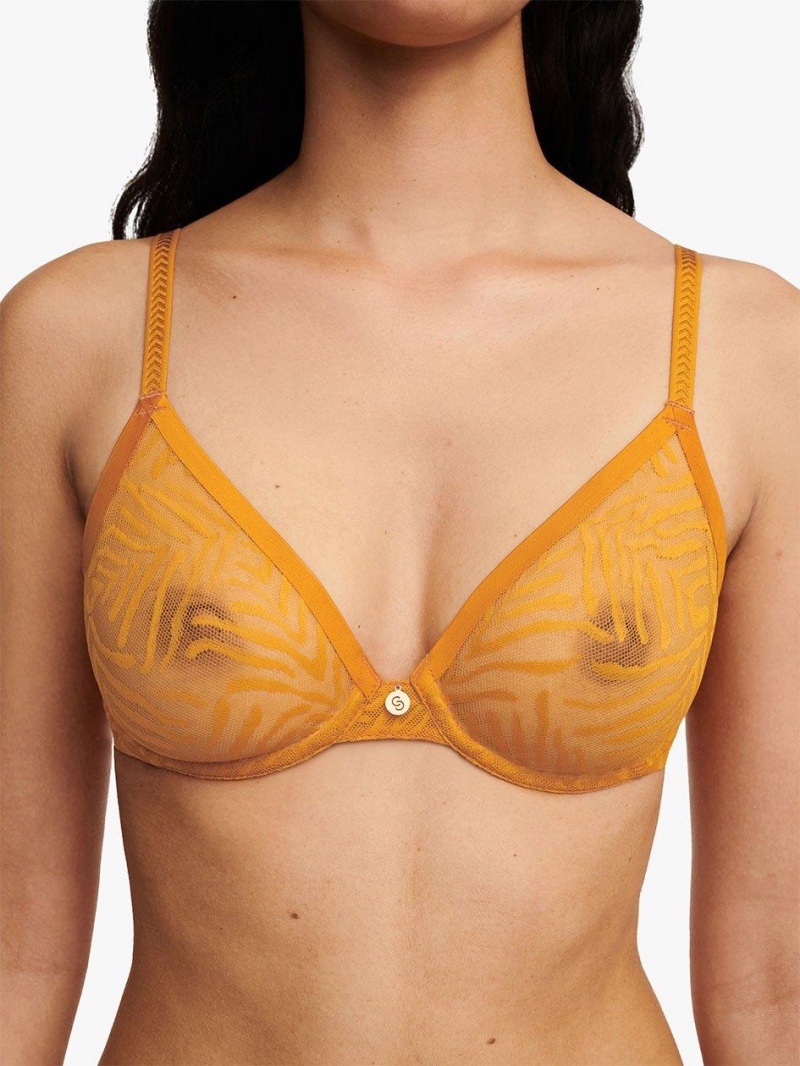 Chantelle Graphic Allure Sheer Unlined Underwire Bras Ocre | USA 2252LHT