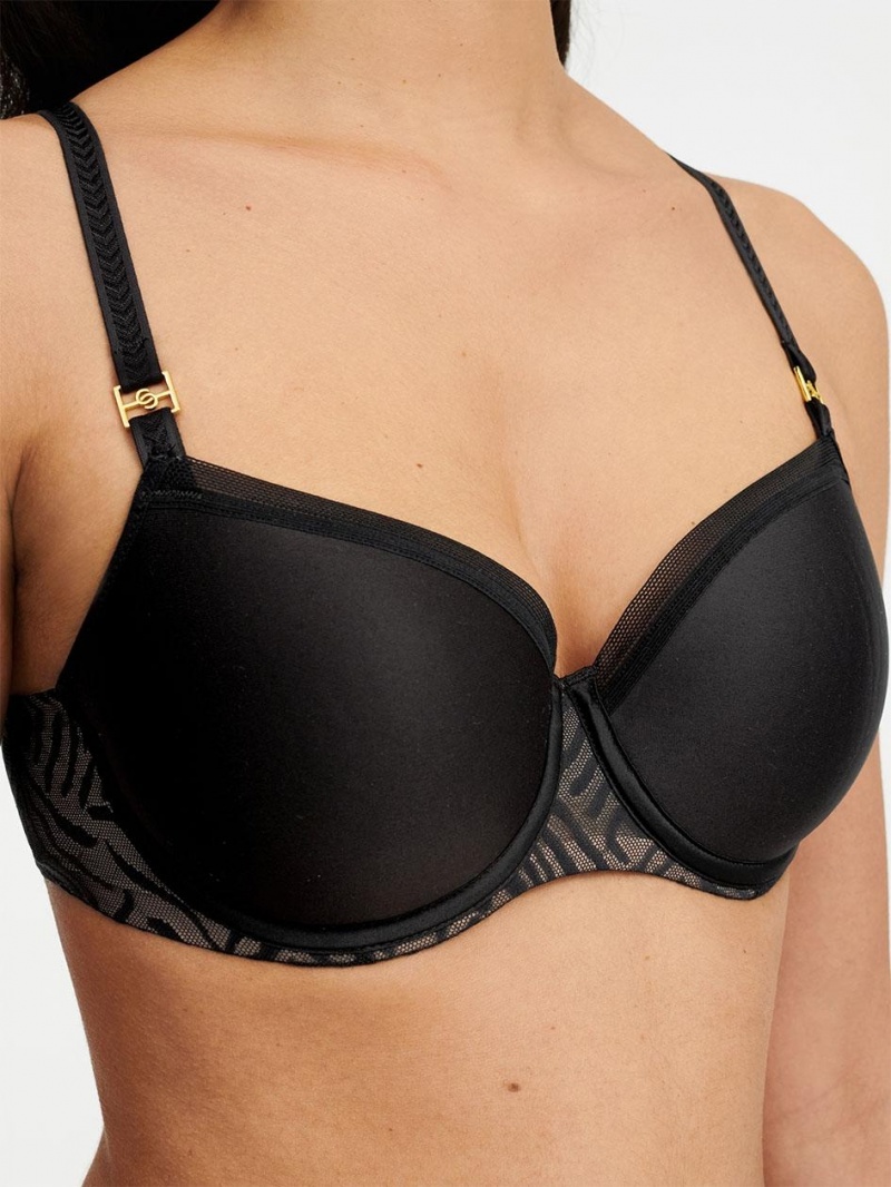 Chantelle Graphic Allure Smooth Custom Fit Demi T-shirt Bras Black | USA 1450VDO