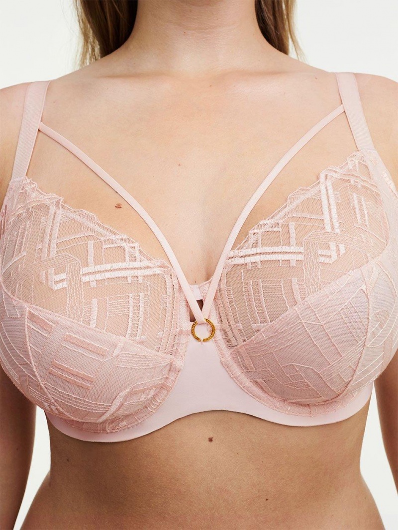 Chantelle Graphic Support Lace Full Coverage Unlined Bras Taffeta Pink | USA 2254XFU