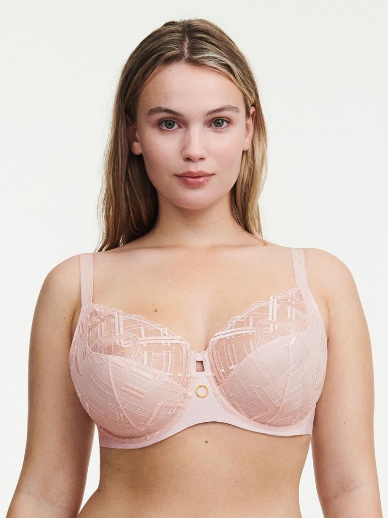 Chantelle Graphic Support Lace Full Coverage Unlined Bras Taffeta Pink | USA 2254XFU