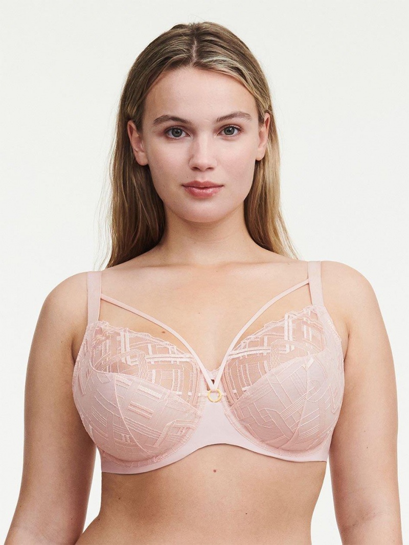 Chantelle Graphic Support Lace Full Coverage Unlined Bras Taffeta Pink | USA 2254XFU