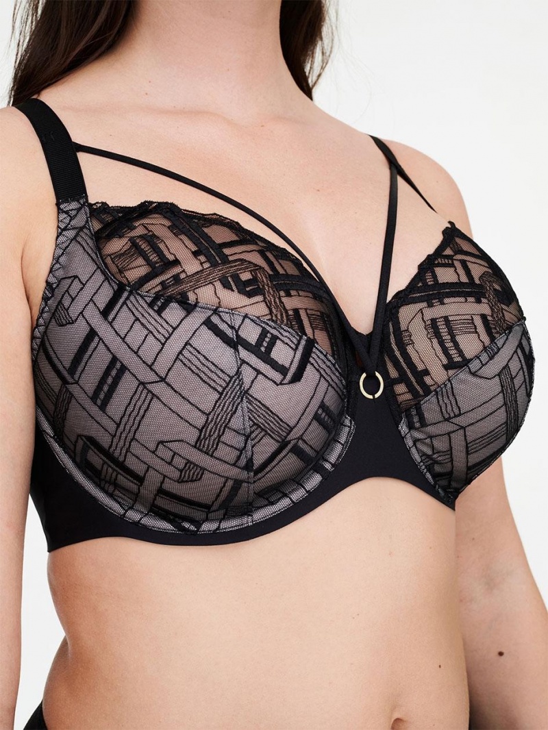 Chantelle Graphic Support Lace Full Coverage Unlined Bras Black | USA 1611WYF