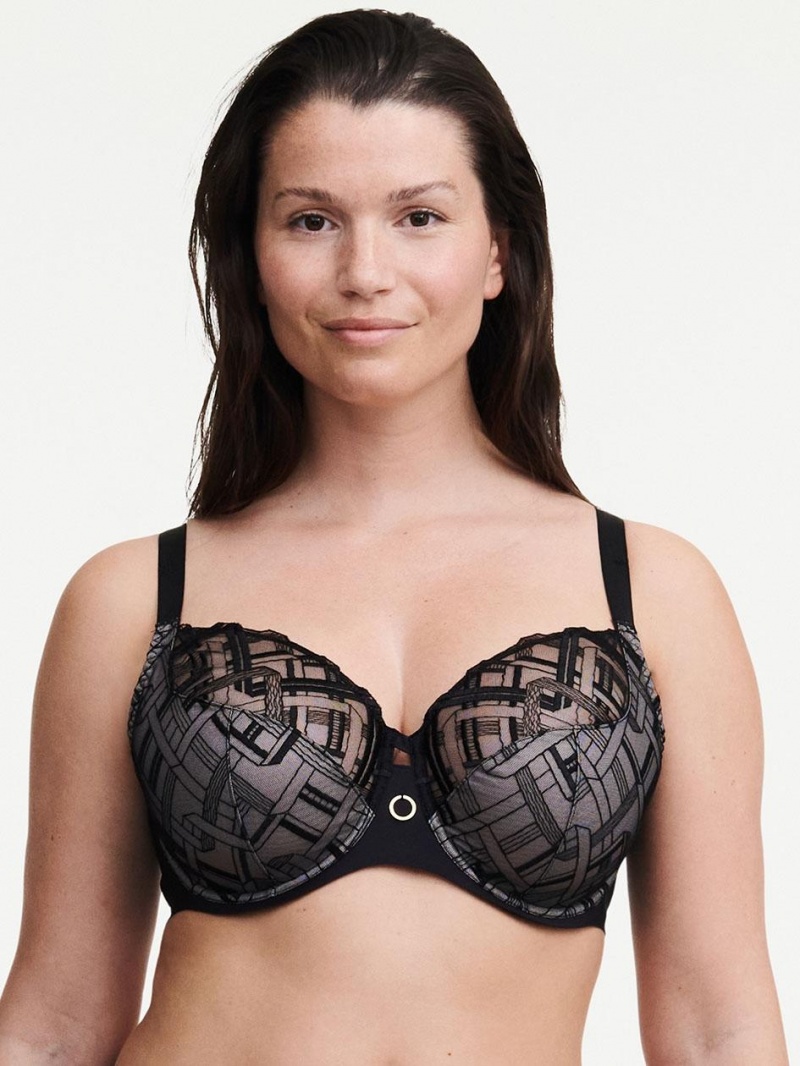 Chantelle Graphic Support Lace Full Coverage Unlined Bras Black | USA 1611WYF