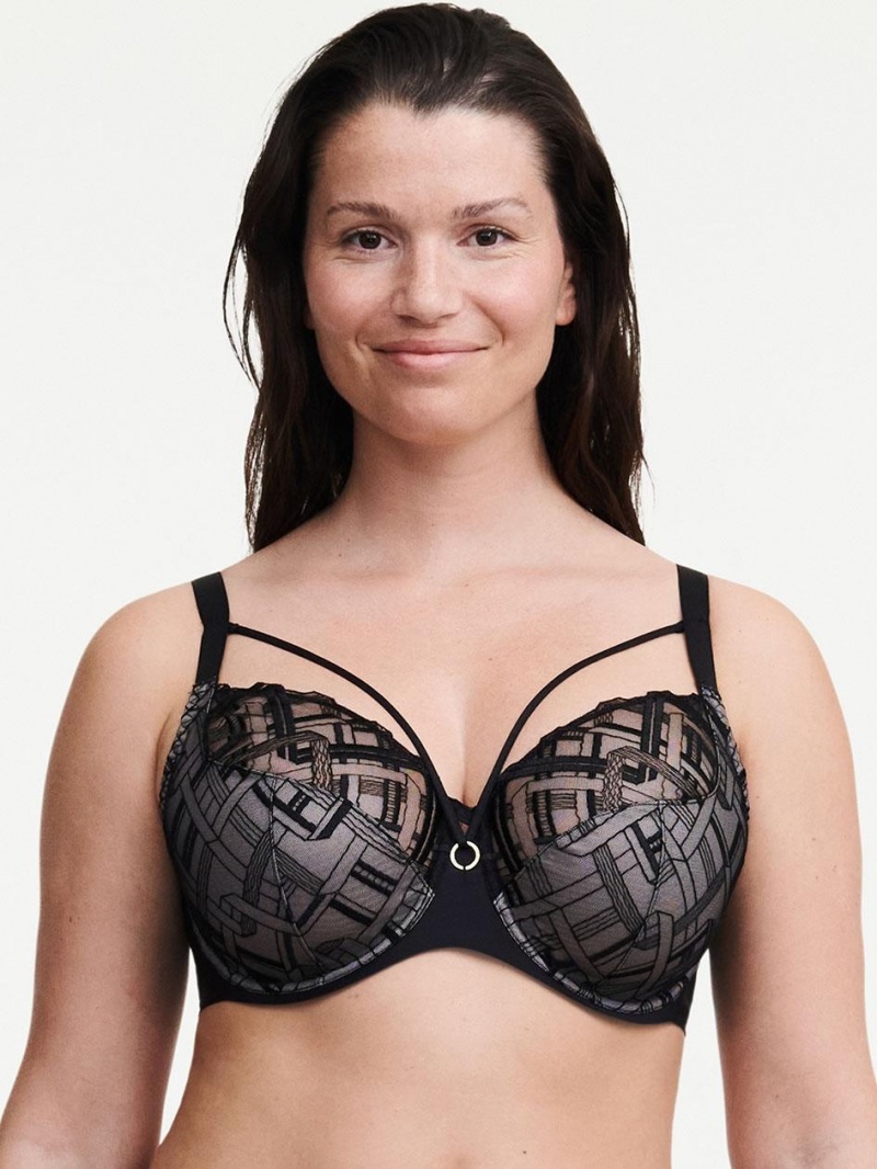 Chantelle Graphic Support Lace Full Coverage Unlined Bras Black | USA 1611WYF