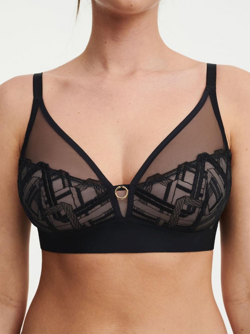 Chantelle Graphic Support Lace Wireless Bras Black | USA 1435ISZ