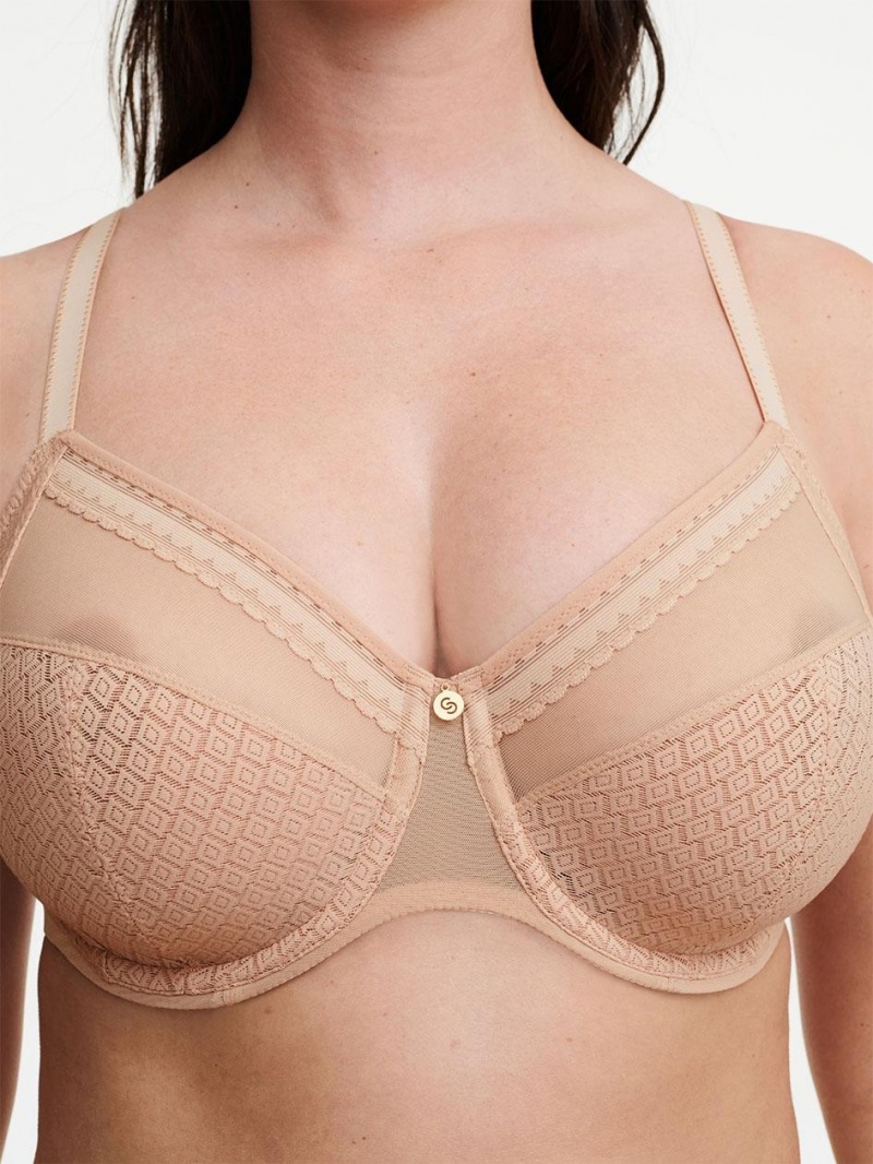 Chantelle Lucie Lace Comfort Underwire Bras Clay Nude | USA 1547HKW