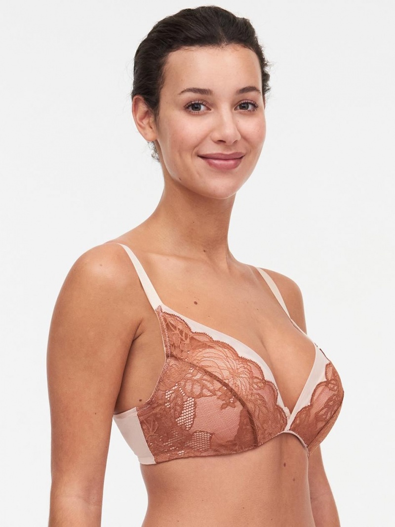 Chantelle Midnight Flowers Plunge Bras Mocha Bisque | USA 1042TVJ