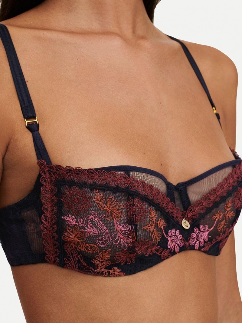 Chantelle New Romance Lace Underwire Demi Bras Noir Fleurs Multicolor | USA 1113BCP