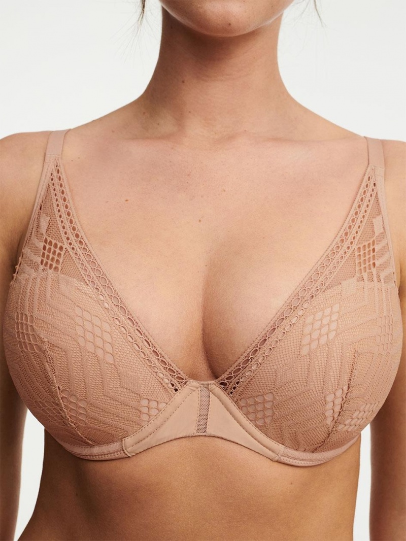 Chantelle Ondine Lace Plunge Contour, Passionata designed by CL Bras Clay Nude | USA 2220DNN