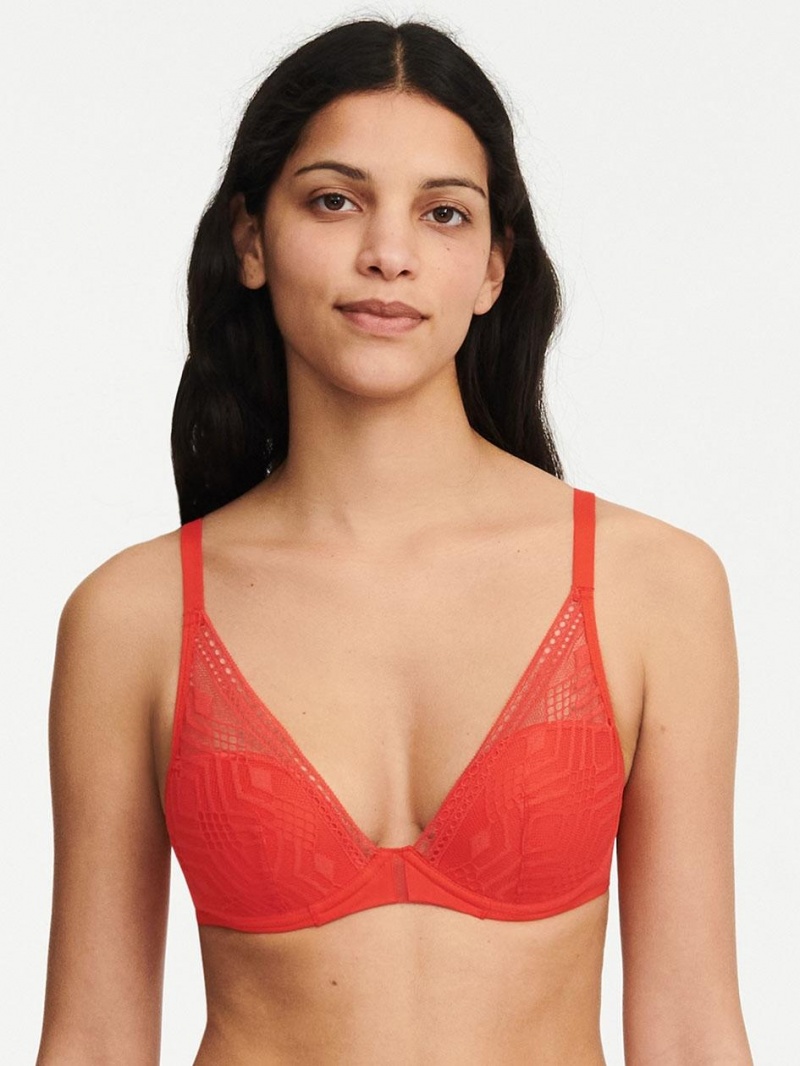 Chantelle Ondine Lace Plunge Contour, Passionata designed by CL Bras Flame | USA 2295PQC