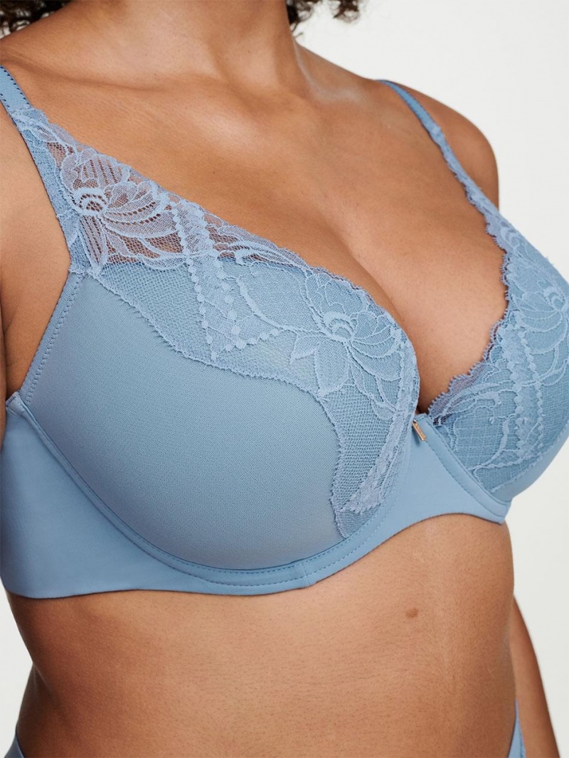 Chantelle Orangerie Dream Lace Contour Plunge Bras Grey Mist | USA 2136UTL