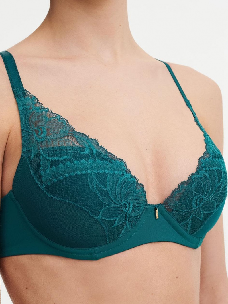 Chantelle Orangerie Dream Lace Contour Plunge Bras Emerald | USA 2213YUK