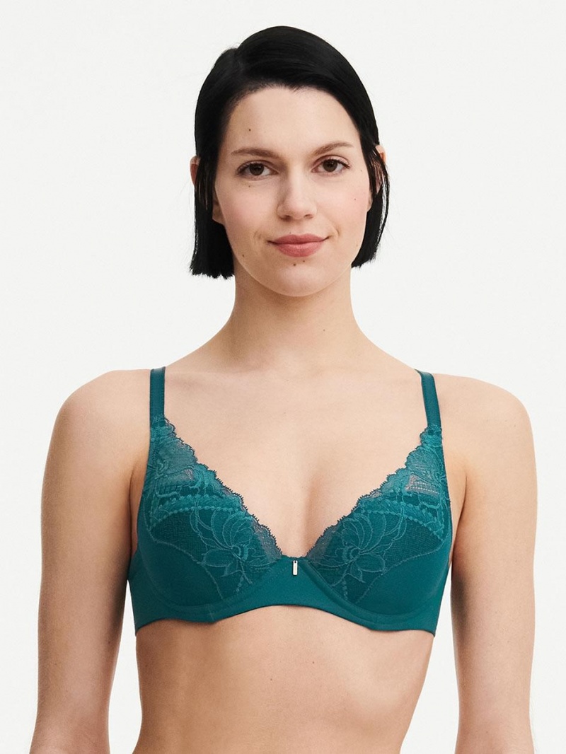 Chantelle Orangerie Dream Lace Contour Plunge Bras Emerald | USA 2213YUK