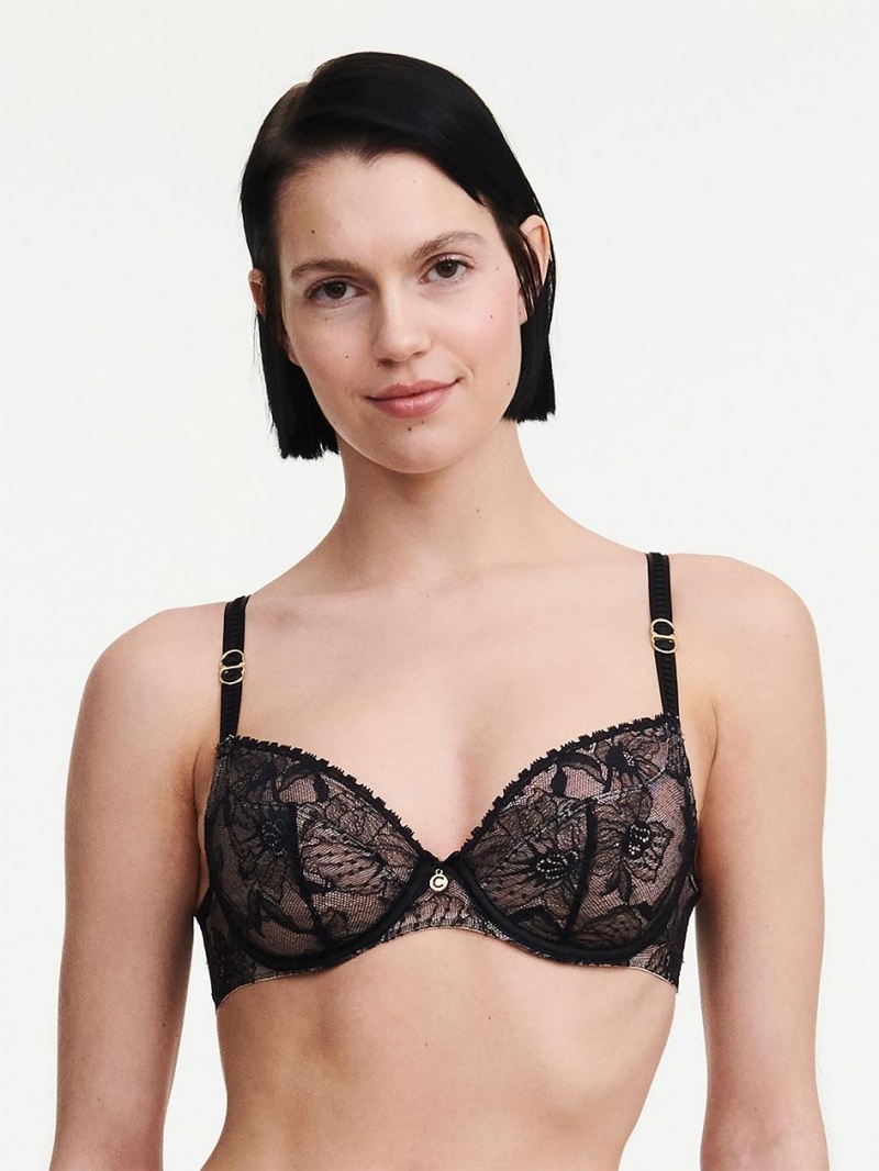 Chantelle Orchids Plunge Unlined Bras Black | USA 2344ISL