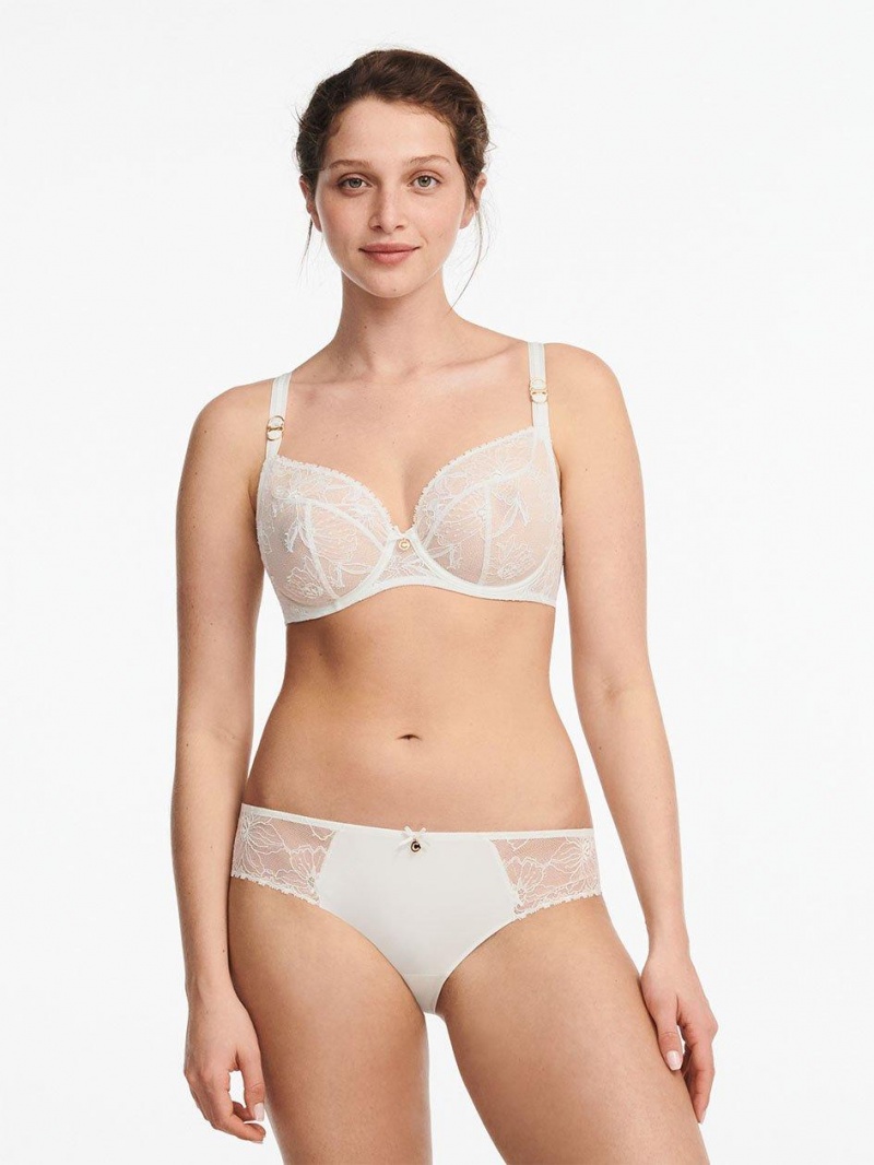 Chantelle Orchids Plunge Unlined Bras Milk | USA 2332ZGU