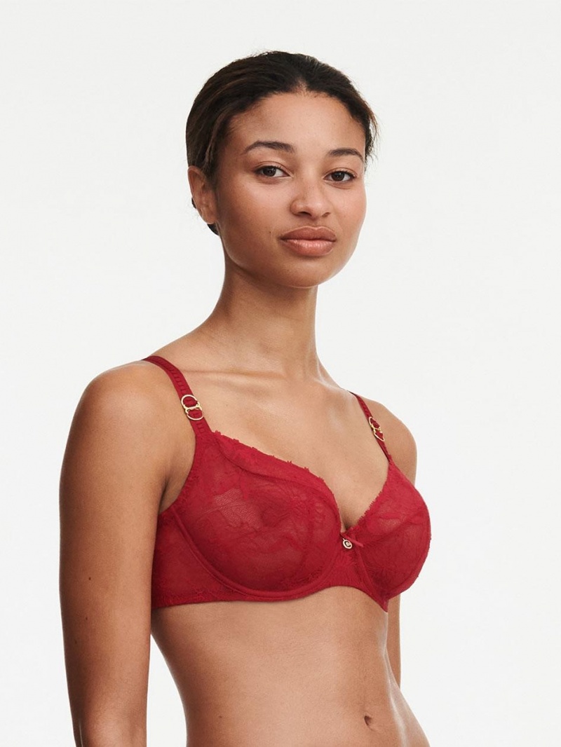 Chantelle Orchids Plunge Unlined Bras Passion Red | USA 2333LHI