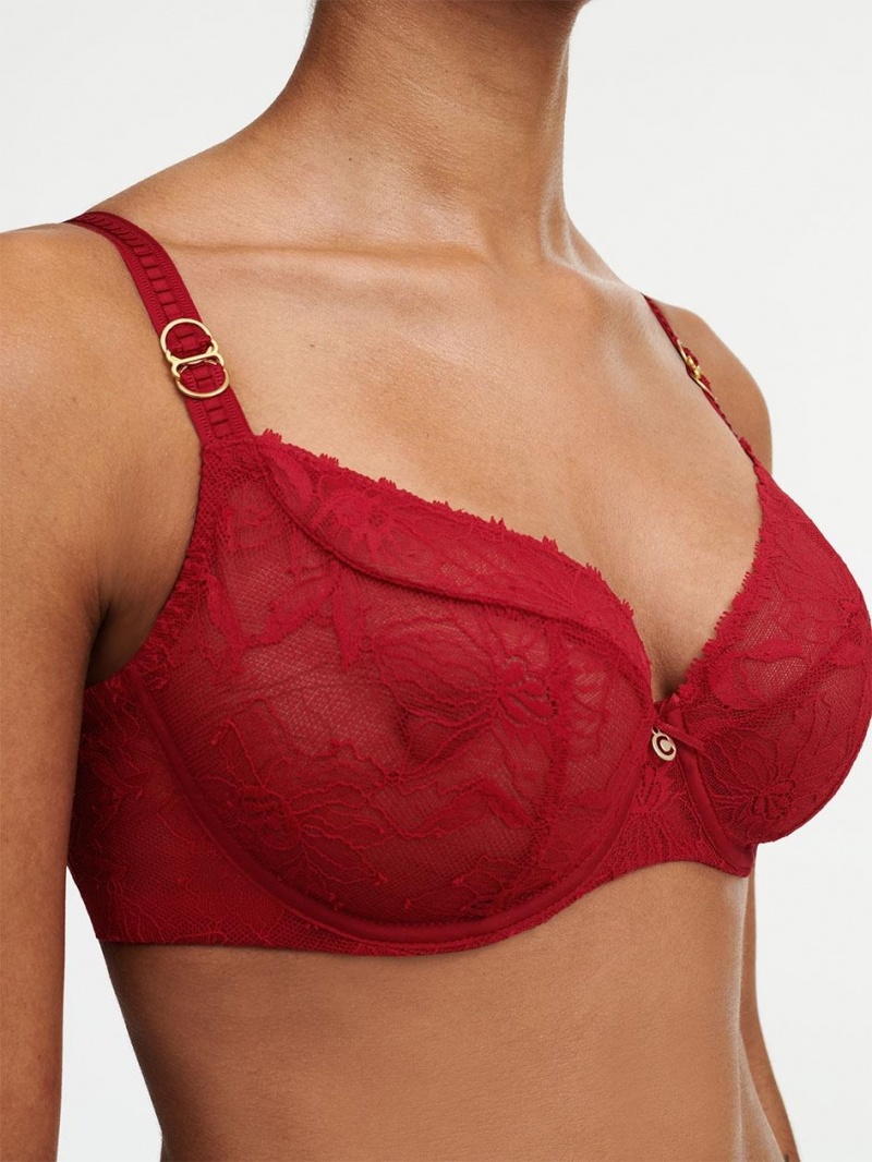 Chantelle Orchids Plunge Unlined Bras Passion Red | USA 2333LHI