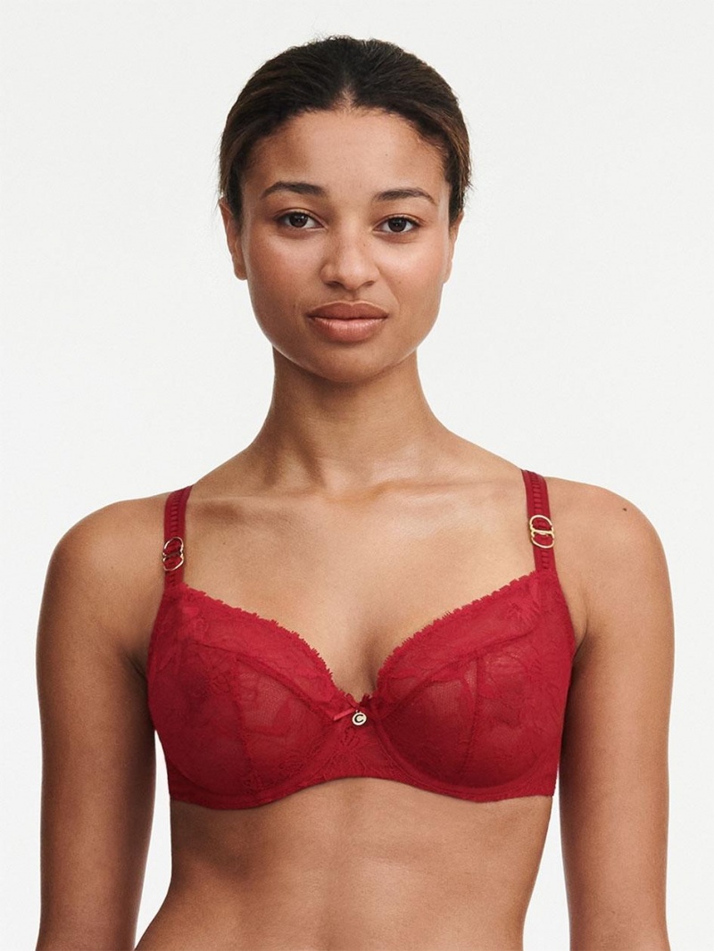 Chantelle Orchids Plunge Unlined Bras Passion Red | USA 2333LHI