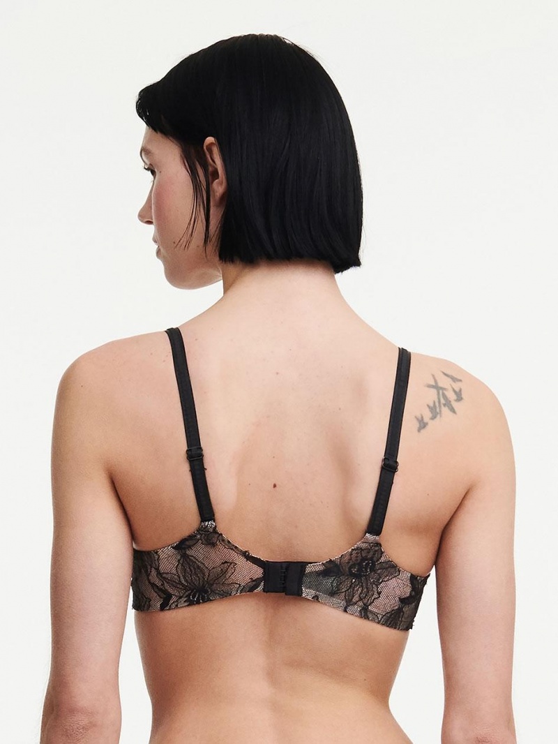 Chantelle Orchids Push-up Plunge Bras Black | USA 2289RWH