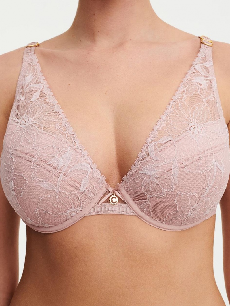 Chantelle Orchids Push-up Plunge Bras English Rose | USA 2308VDO