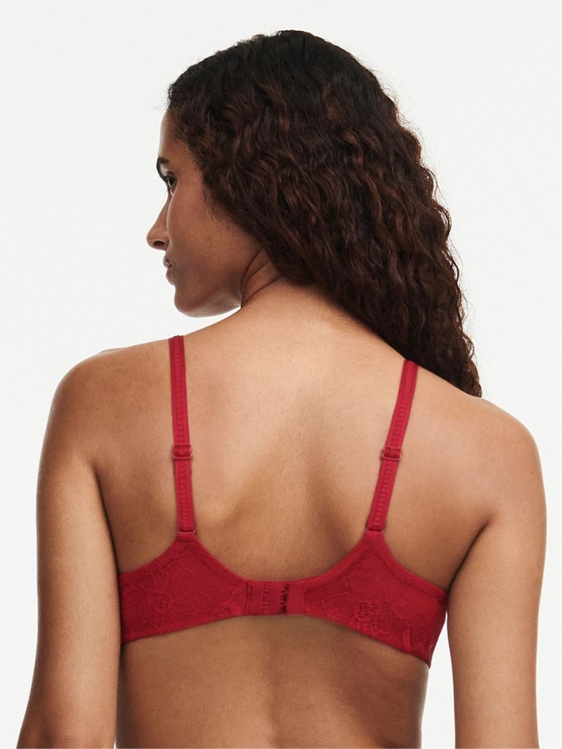 Chantelle Orchids Push-up Plunge Bras Passion Red | USA 2334KIO