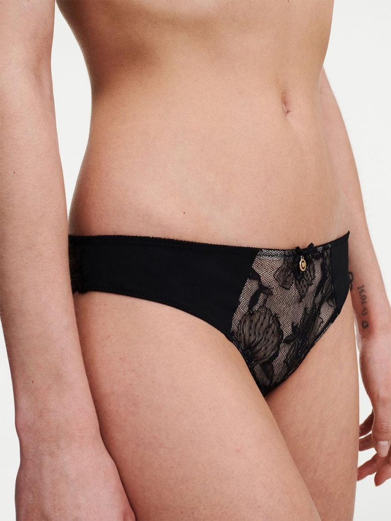 Chantelle Orchids Tanga Panties Black | USA 2525ORK