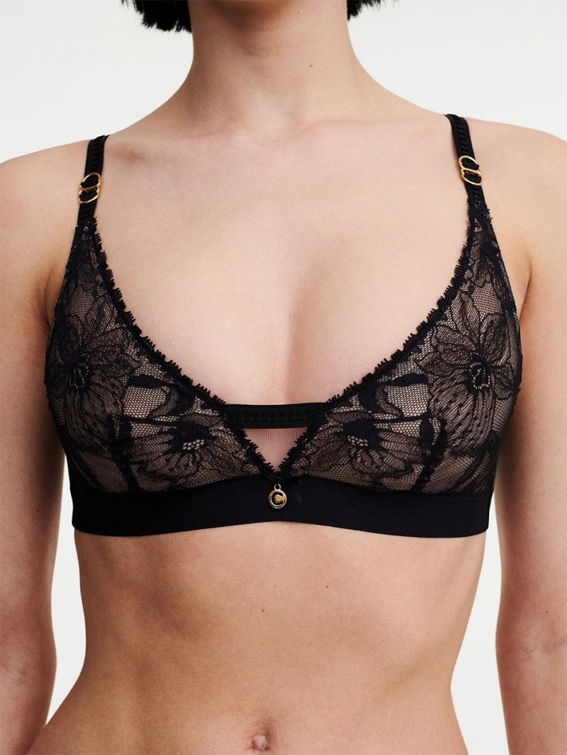 Chantelle Orchids Wireless Triangle Bras Black | USA 2301HKW