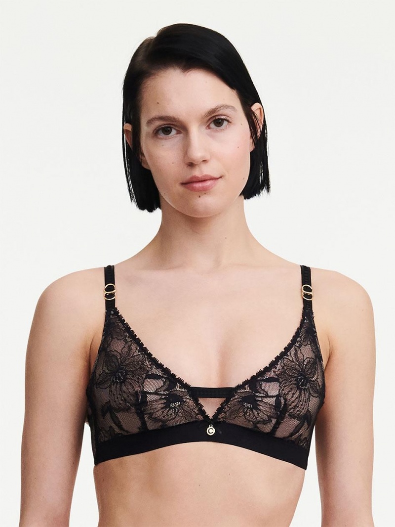 Chantelle Orchids Wireless Triangle Bras Black | USA 2301HKW