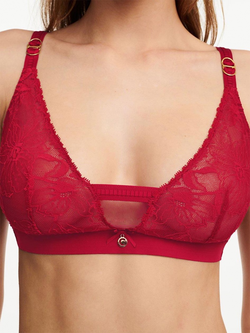 Chantelle Orchids Wireless Triangle Bras Passion Red | USA 2346YUX