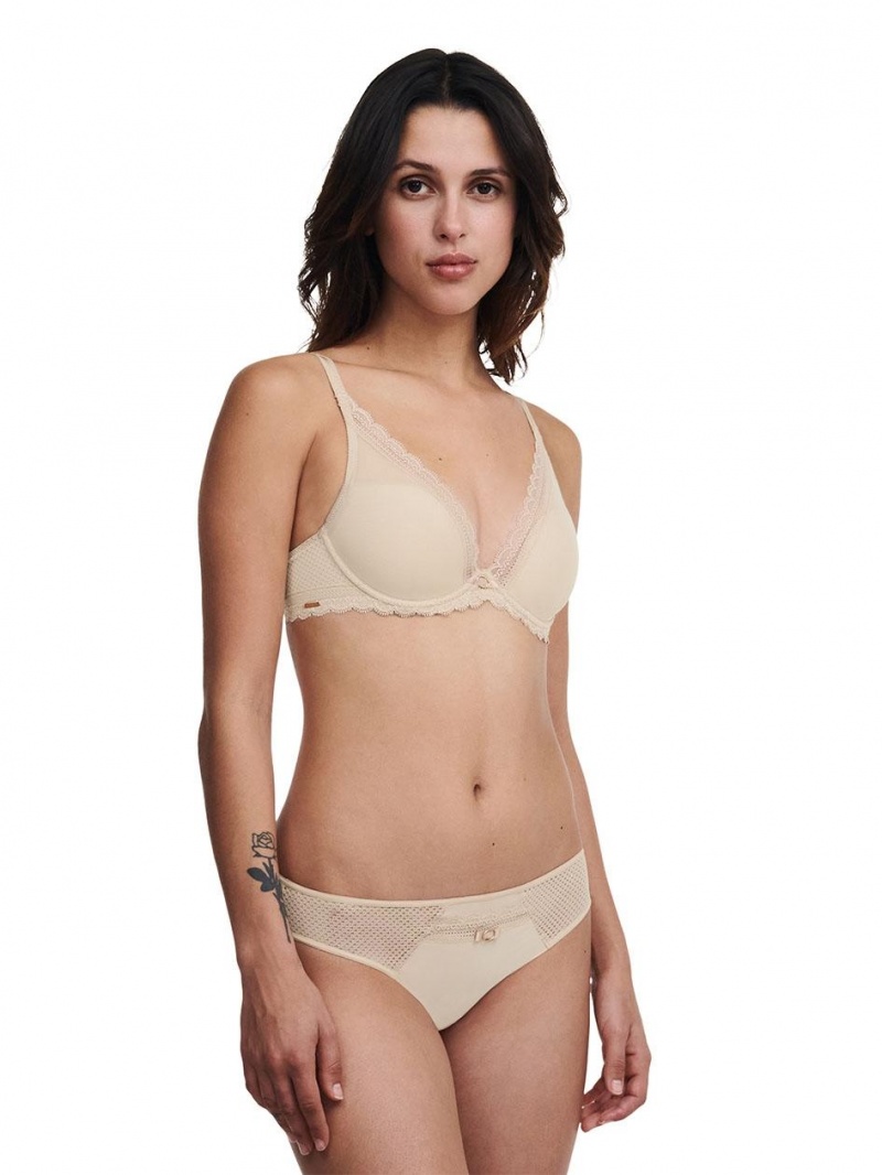 Chantelle Parisian Allure Plunge T-Shirt Bras Nude Sand | USA 1240XFU