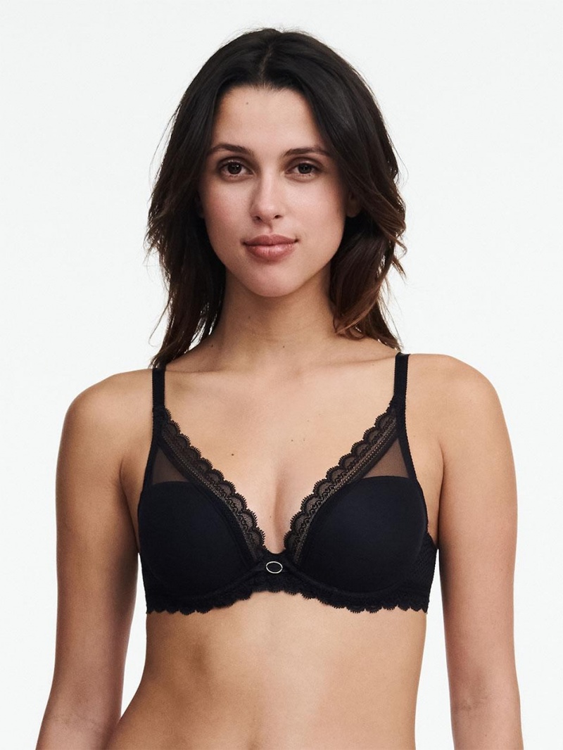 Chantelle Parisian Allure Plunge T-Shirt Bras Black | USA 1256APV